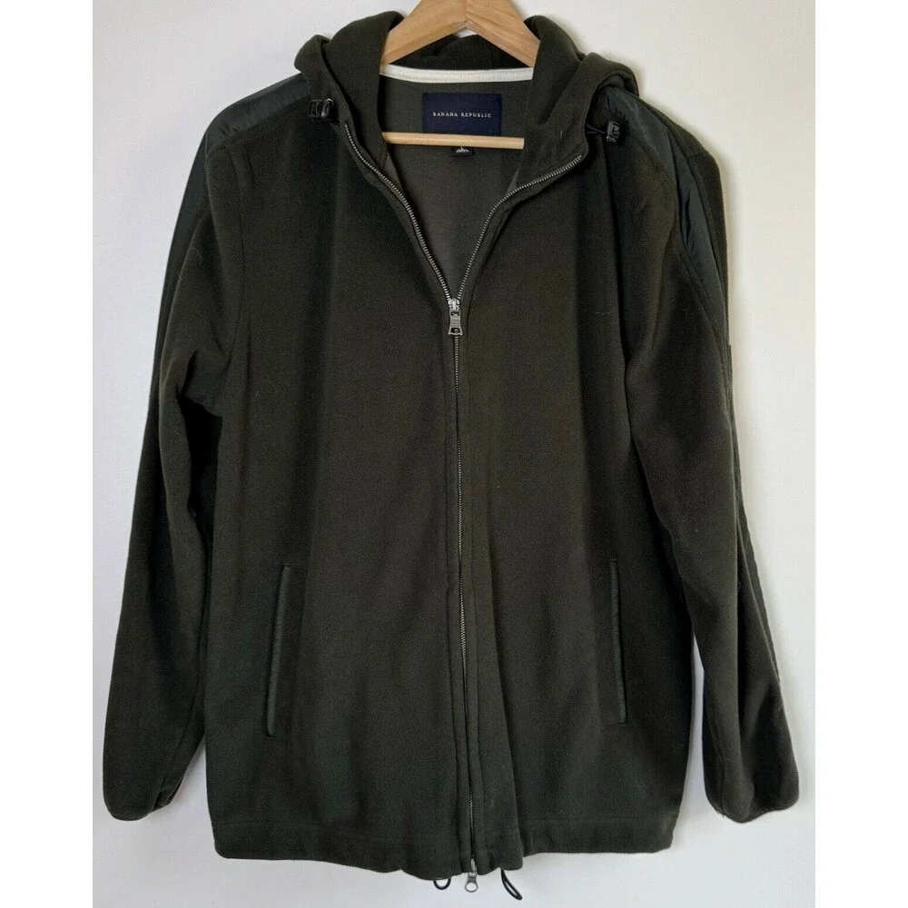 Banana Republic Mens Green Fleece Full Zip Hoodie Jacket Size Large